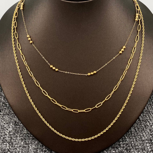 18K Gold-plated Stainless Steel 3-layer Chain Necklace