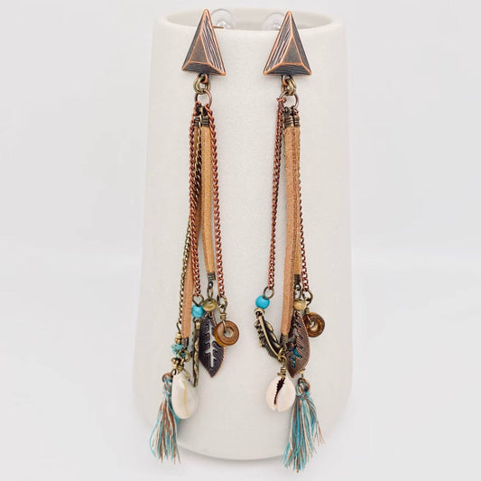 Bohemian Chain Tassel Triangle Stud Earrings