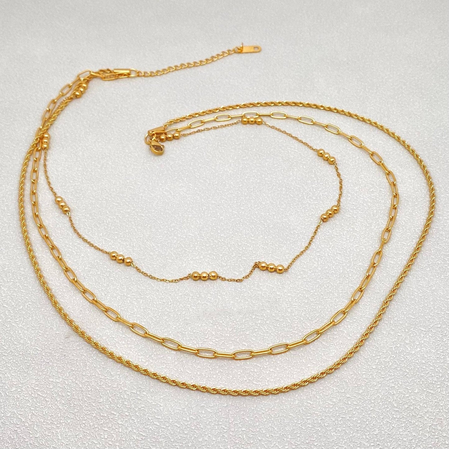 18K Gold-plated Stainless Steel 3-layer Chain Necklace